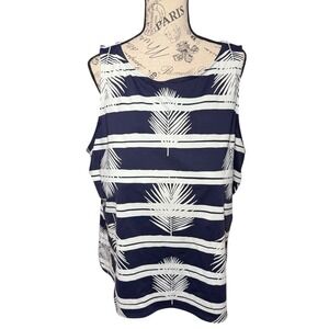 Lands End Tankini Womens 24W Blue Palm Swim Top High Neck Built‎ in Bra Modest